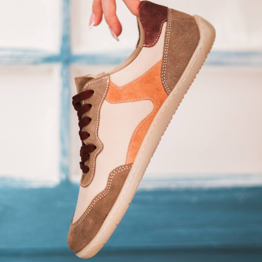Sneakersy Skórzane "Retro Mosaic" – Beż, Pomarańcz & Brąz