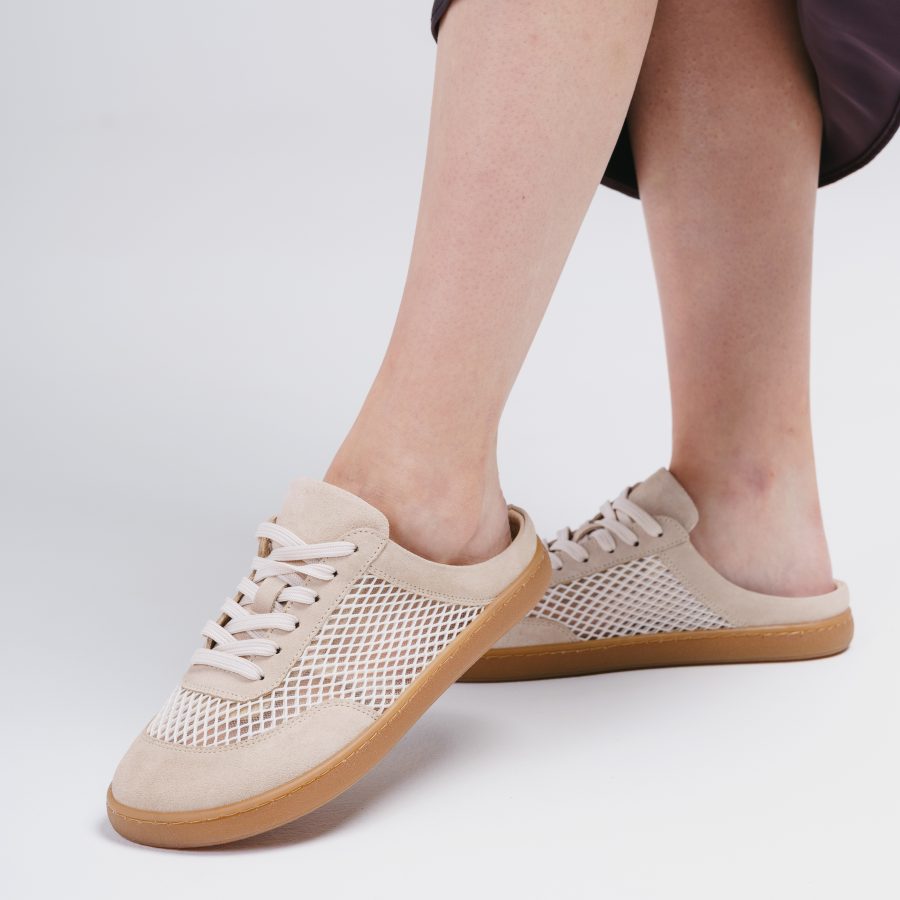 Lekkie Beżowe Sneakery z Przewiewną Siateczką – Damskie Półbuty Casual na Lato „Aero Comfort”