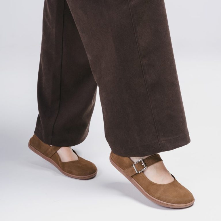 Zamszowe Balerinki Barefoot Mary Jane "Coffee Cream" – Klasyka i Zdrowie