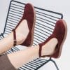 Zamszowe Baleriny T-Bar w Kolorze Głębokiego Bordo – Eleganckie Mary Jane na Płaskiej Podeszwie