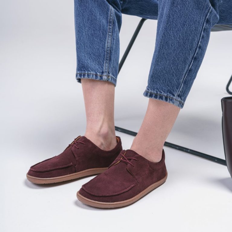 Zamszowe Półbuty Barefoot w Odcieniu Szlachetnego Wina – Naturalna Swoboda