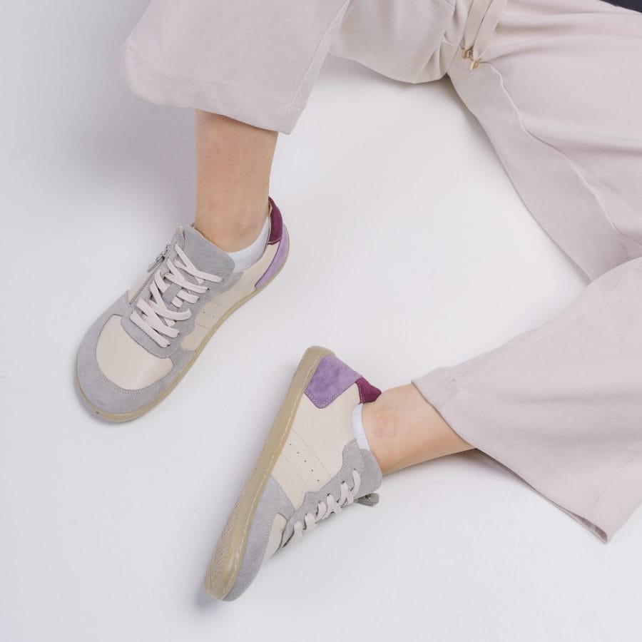 Zamszowe Sneakersy Damskie w Stylu Retro – Pastelowy Mix Kolorów "Lavender & Grey"