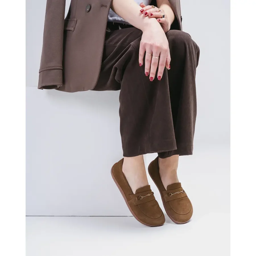 Mokasyny Rita - brązowy Barefoot ze Złotym Detalem - obrazek 2