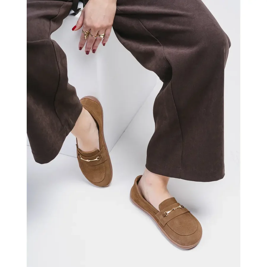 Mokasyny Rita - brązowy Barefoot ze Złotym Detalem - obrazek 3