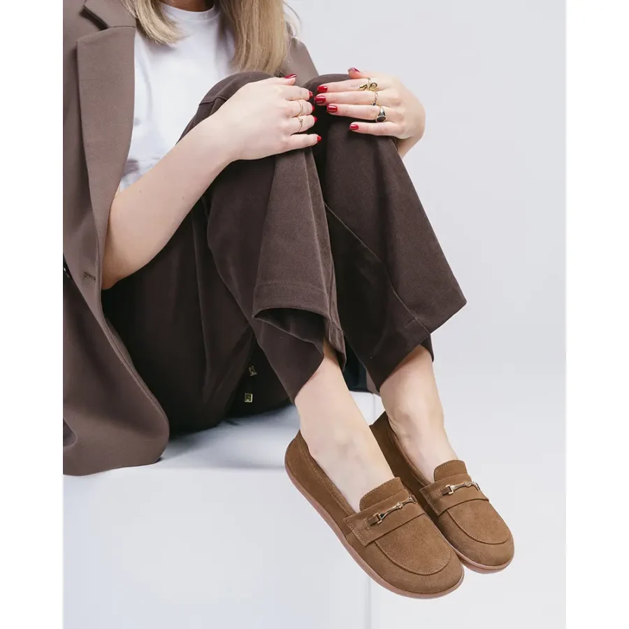 Mokasyny Rita - brązowy Barefoot ze Złotym Detalem - obrazek 4